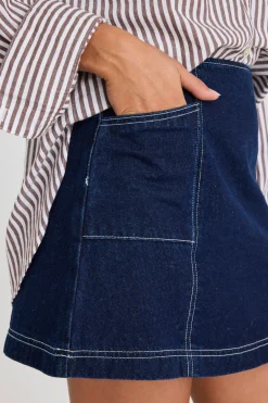 Stories be Told Launch Indigo Pocket Denim Mini Skirt
