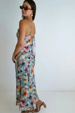 Georgia Mae Lavish Blue Multi Floral Tie Back Bias Slip Dress