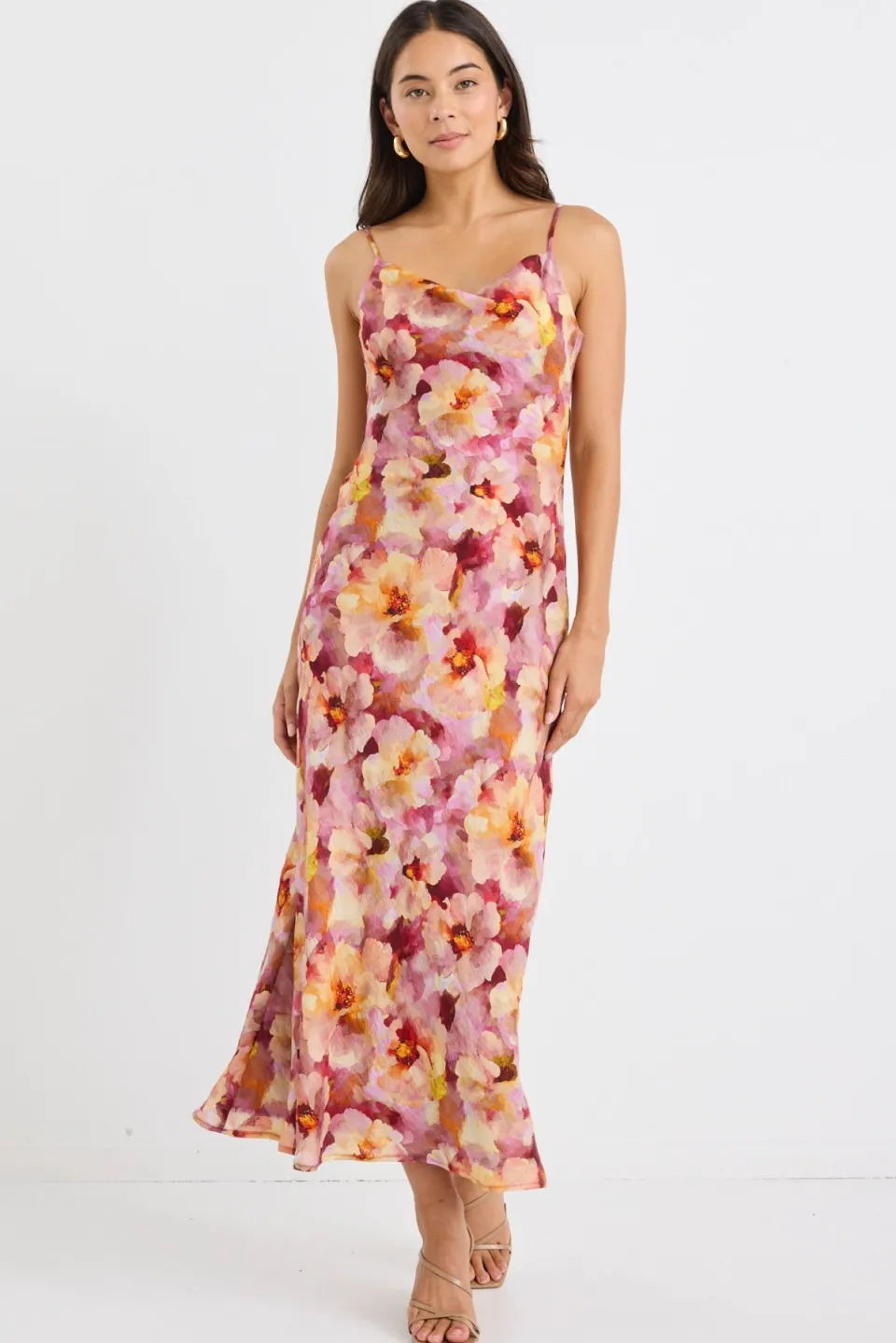 Georgia Mae Lavish Pink Multi Floral Tie Back Bias Slip Dress