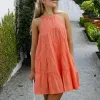 By Rosa. Levitate Watermelon High Neck Tiered Mini Dress