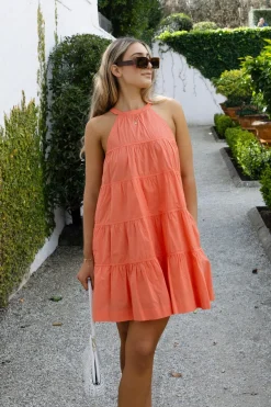 By Rosa. Levitate Watermelon High Neck Tiered Mini Dress