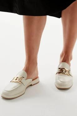 Alfie u0026 Evie Lifeline Cream Leather Gold Buckle Loafer