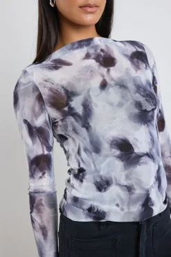 Stories be Told Light Charcoal Smudge Mesh Boatneck Top