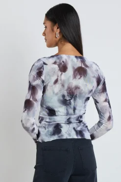 Stories be Told Light Charcoal Smudge Mesh Boatneck Top