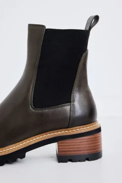EOS Linear Olive Chelsea Elastic Ankle Boot