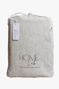 Home Lab Linen Duvet Cover Set Charcoal Pinstripe King