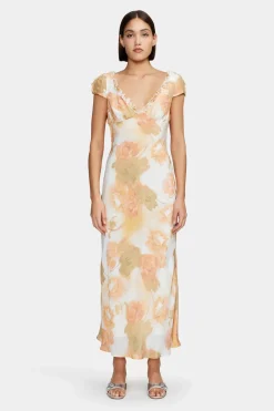 Ownley Lottie Peachy Garden Cap Sleeve Midi Dress