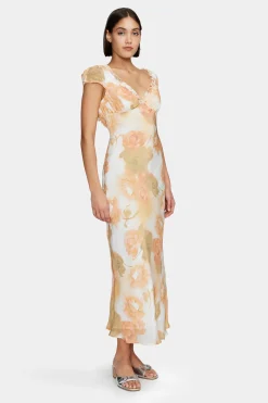 Ownley Lottie Peachy Garden Cap Sleeve Midi Dress