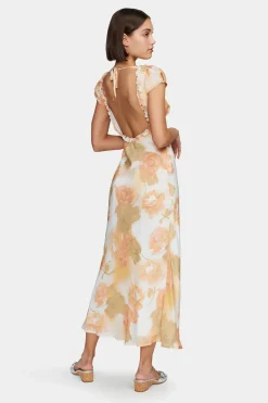 Ownley Lottie Peachy Garden Cap Sleeve Midi Dress