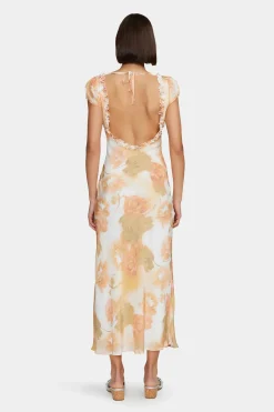 Ownley Lottie Peachy Garden Cap Sleeve Midi Dress