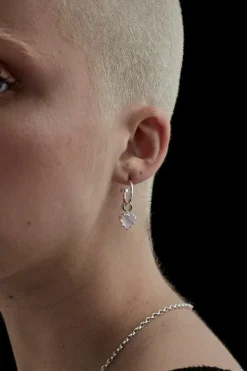 Stolen Girlfriends Club Love Anchor Heart Rose Quartz Semi Hoop Stud Earring