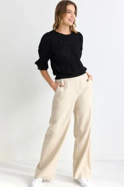 Ivy + Jack Lovely Black Shirred Cotton Shirred Back SS Top
