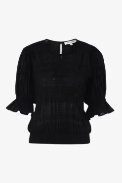 Ivy + Jack Lovely Black Shirred Cotton Shirred Back SS Top