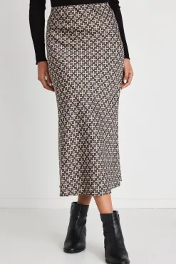 Georgia Mae Loyal Black Geo Satin Bias Midi Skirt