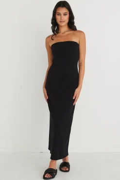 Love Lulu Luca Black Strapless Rib Jersey Maxi Dress