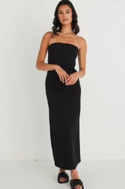 Love Lulu Luca Black Strapless Rib Jersey Maxi Dress