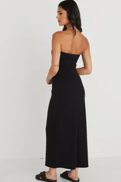 Love Lulu Luca Black Strapless Rib Jersey Maxi Dress