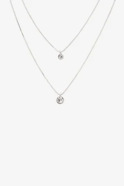 Pilgrim Lucia Pi Silver Double Necklace with Crystals