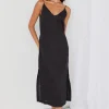 RE:UNION Label Lulu Black Linen Strappy Midi Dress