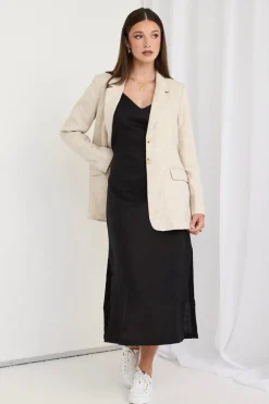 RE:UNION Label Lulu Black Linen Strappy Midi Dress