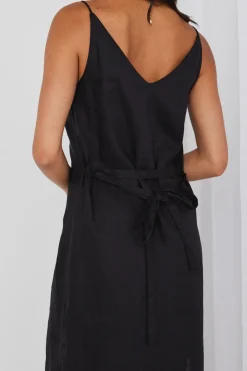RE:UNION Label Lulu Black Linen Strappy Midi Dress