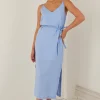 RE:UNION Label Lulu Cornflower Linen Strappy Midi Dress