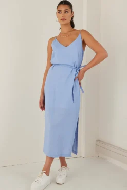 RE:UNION Label Lulu Cornflower Linen Strappy Midi Dress