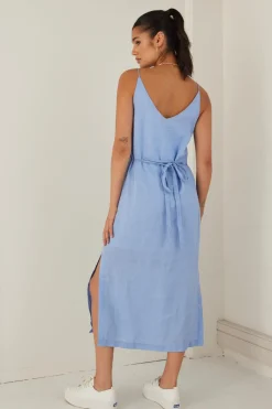 RE:UNION Label Lulu Cornflower Linen Strappy Midi Dress