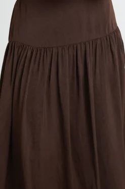Among the Brave Lupe Espresso Hammered Satin Midi Skirt