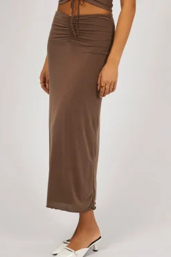 Jorge Luxe Brown Ruched Front Maxi Skirt