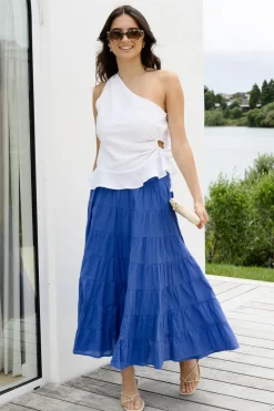 Ivy + Jack Lyrical Electric Blue Cotton Voile Multi Tiered Maxi Skirt