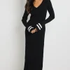Stories be Told Main Black Stripe LS V Neck Maxi Knit Dress