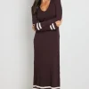 Stories be Told Main Chocolate Stripe LS V Neck Knit Maxi