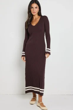 Stories be Told Main Chocolate Stripe LS V Neck Knit Maxi