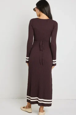 Stories be Told Main Chocolate Stripe LS V Neck Knit Maxi