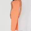 Among the Brave Malibu Orange Rib Twist Sleeveless Midi Dress