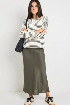 RE:UNION Label Maple Black Stripe Terry Boatneck LS Top