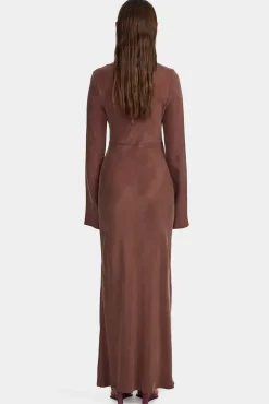 Ownley Marcella Mocha Cupro LS Maxi Dress