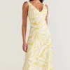 Staple The Label Marisol Yellow Abstract Bias Maxi Dress