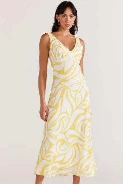 Staple The Label Marisol Yellow Abstract Bias Maxi Dress
