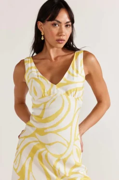 Staple The Label Marisol Yellow Abstract Bias Maxi Dress