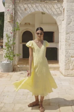 Ivy + Jack Marley Butter Flutter Sleeve V Neck Tiered Maxi Dress