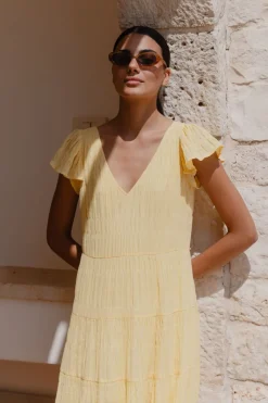 Ivy + Jack Marley Butter Flutter Sleeve V Neck Tiered Maxi Dress