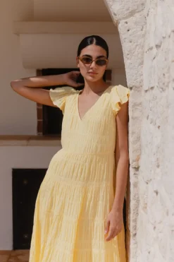 Ivy + Jack Marley Butter Flutter Sleeve V Neck Tiered Maxi Dress