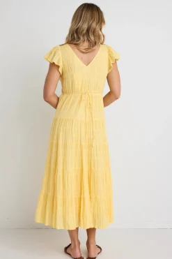 Ivy + Jack Marley Butter Flutter Sleeve V Neck Tiered Maxi Dress