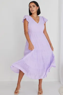 Ivy + Jack Marley Lilac Sleeveless V Neck Tiered Maxi Dress