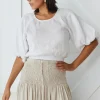 RE:UNION Label Matty White Linen Puff Sleeve Crop Top