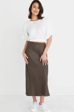 RE:UNION Label Matty White Linen Puff Sleeve Crop Top