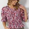 Ivy + Jack Melodic Lilac Meadows Shirred Body Short Sleeve Top