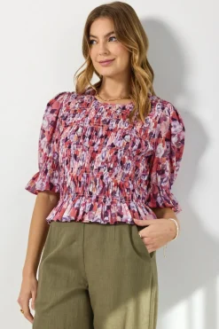 Ivy + Jack Melodic Lilac Meadows Shirred Body Short Sleeve Top